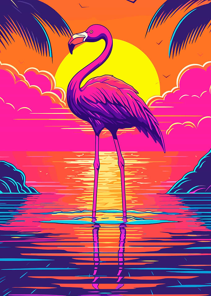 Flamingo in Sunset Neon Art