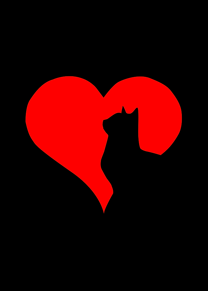 Loving Cat Silhouette: Red Heart Minimalist Wall Art