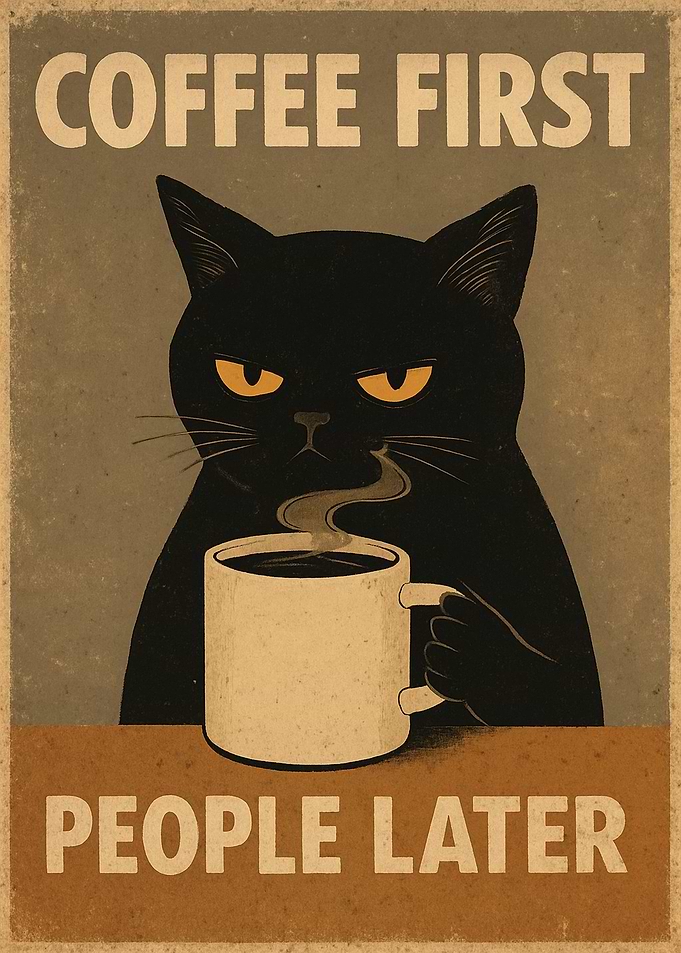 Grumpy Coffee Loving Cat