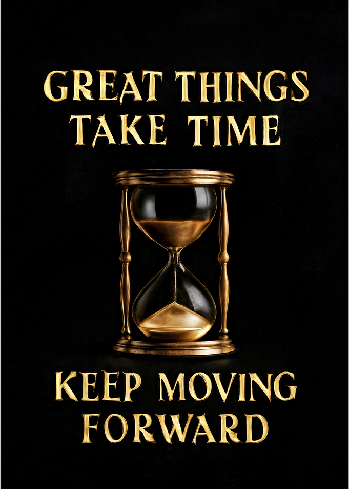 Hourglass with Motivational Text on Black