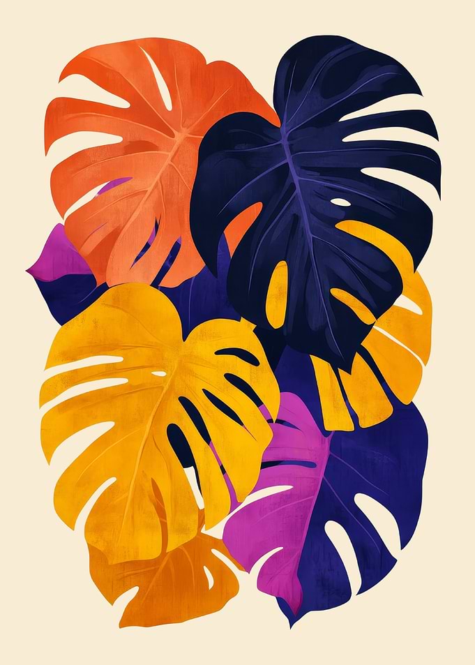 Colorful Monstera Leaf Illustration | Retro Tropical Leaf Art