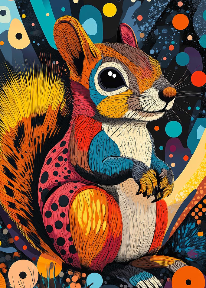 Colorful Squirrel Portrait | Squirrel Home Decor