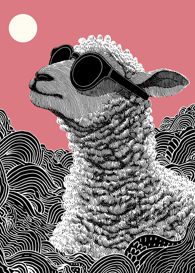 Cool Sheep with Sunglasses Illustration