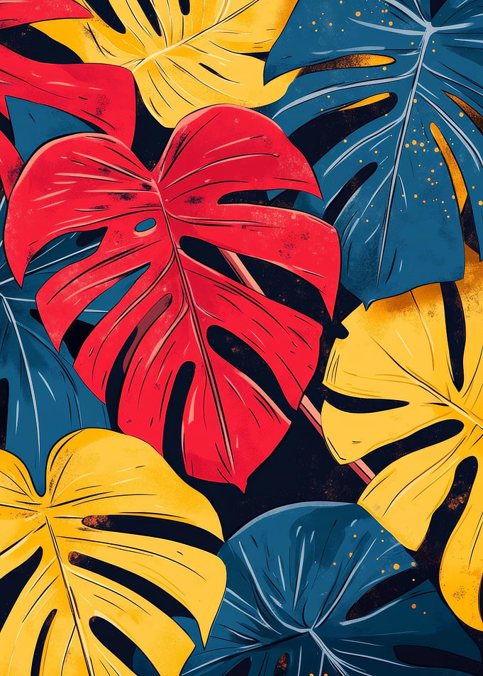 Vibrant Monstera Jungle Poster | Colorful Monstera Leaf Pattern