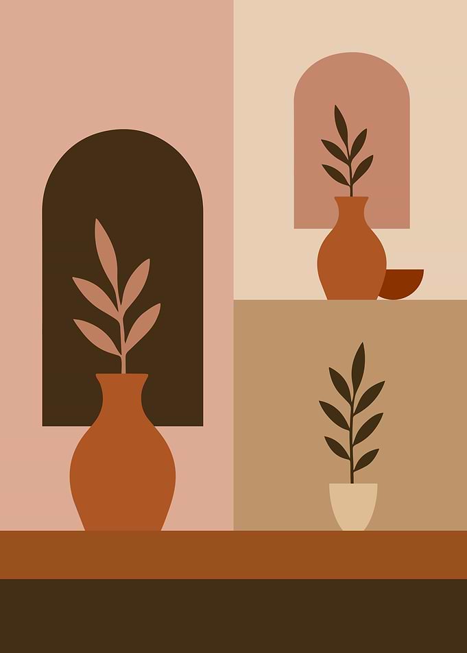 Minimalist Plant Art in Earth Tones - Boho
