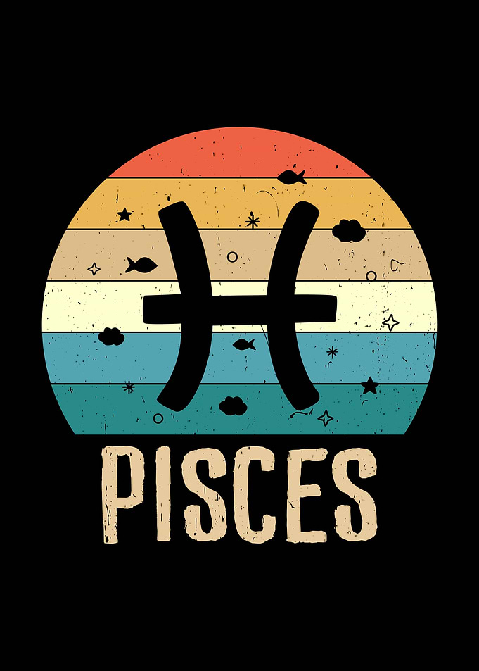 Pisces Zodiac Sign Retro Design