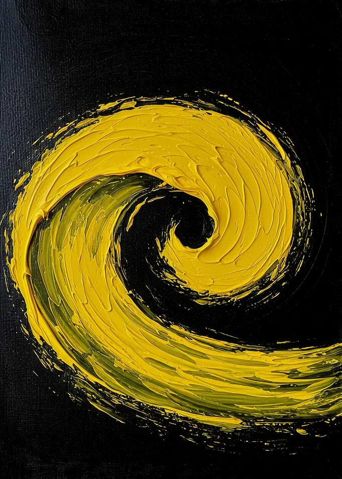 Yellow Wave on Black Background Painting