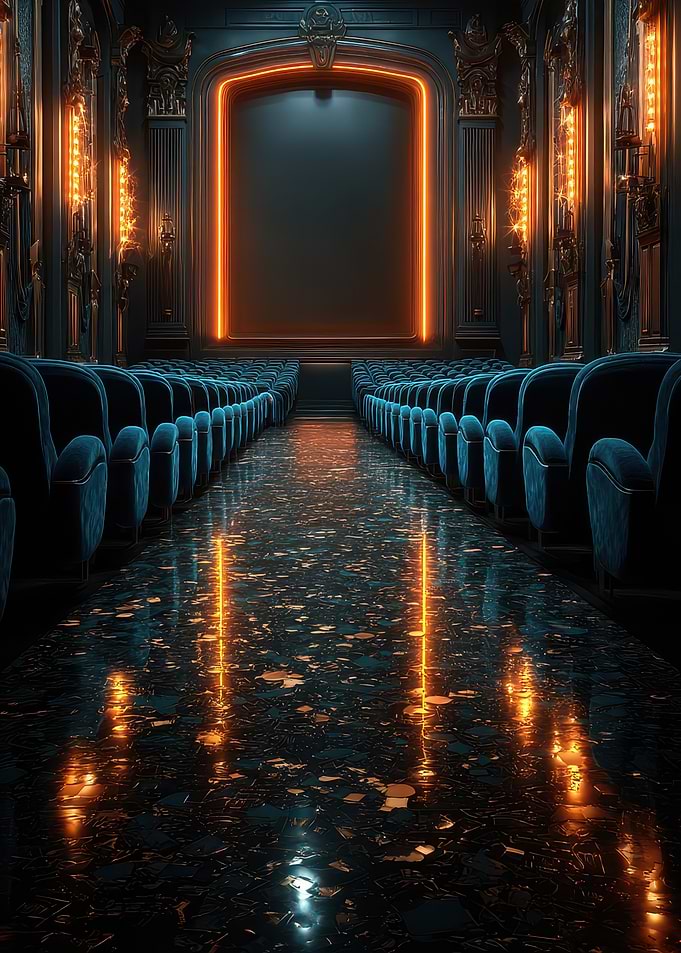 Empty Theater with Neon Stage Frame