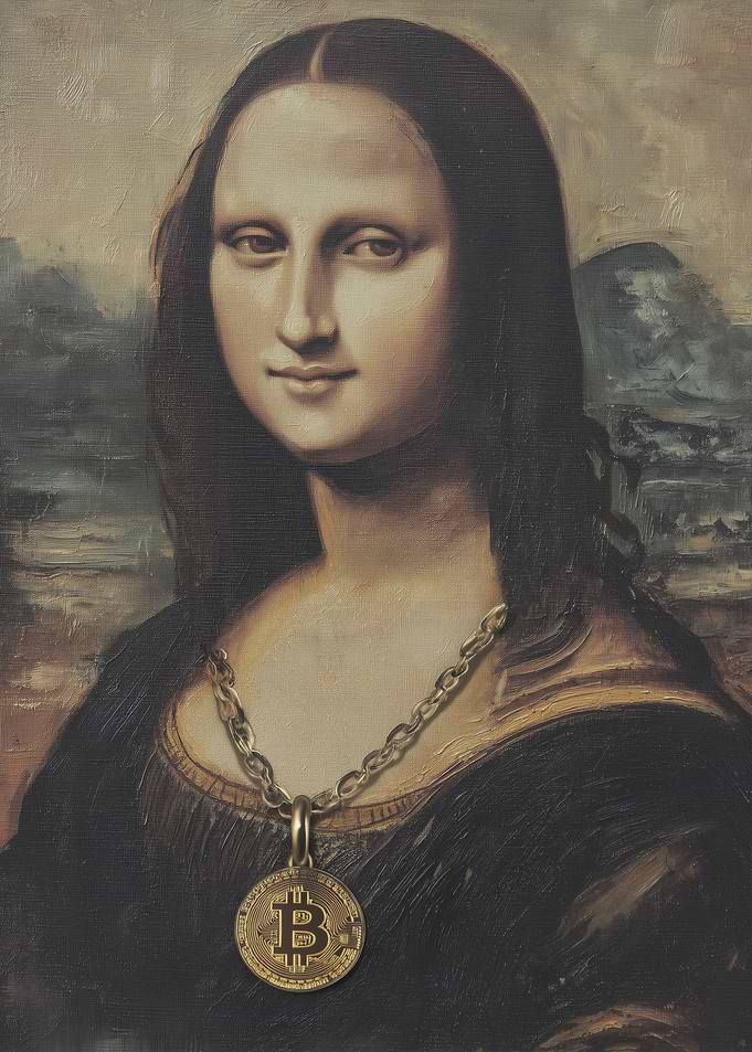 Mona Lisa with Bitcoin Necklace