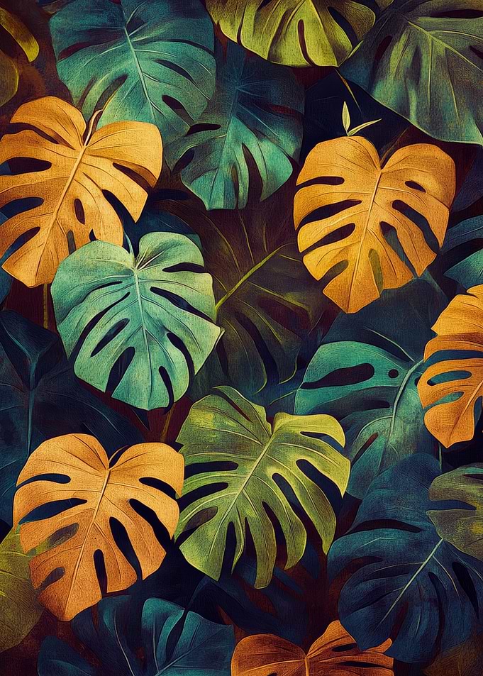Monstera Leaf Pattern | Autumn Glow Monstera Poster