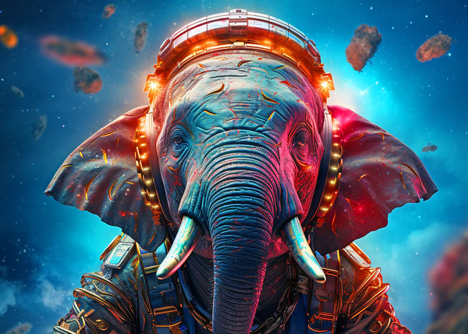 Cyberpunk Elephant in Space