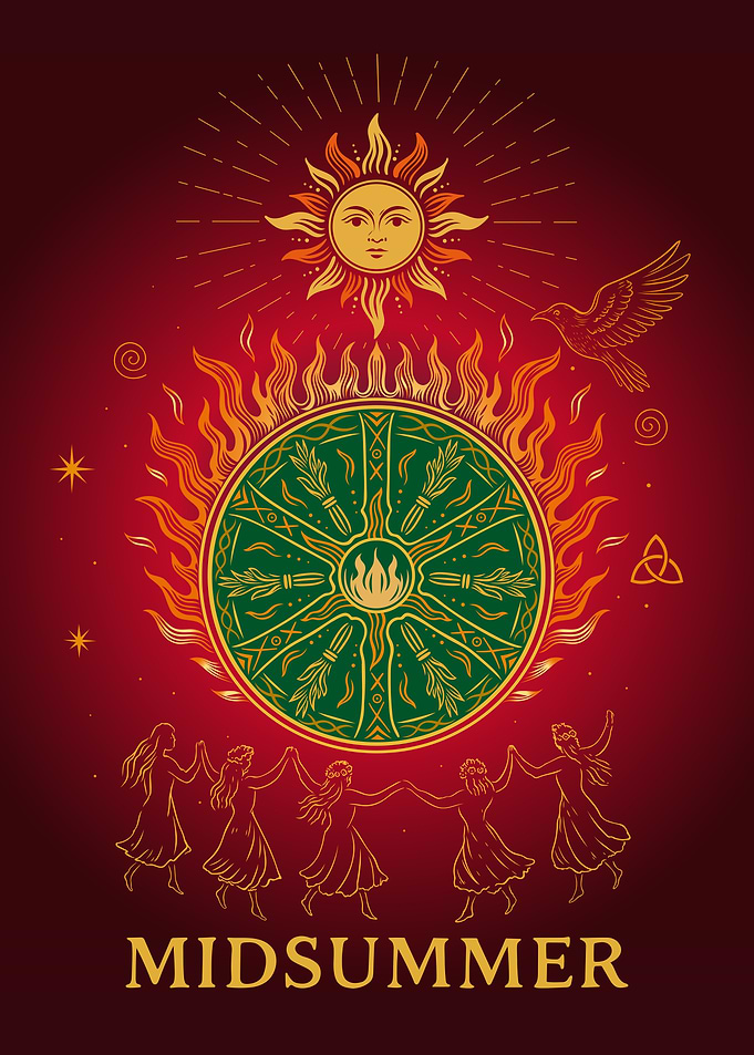 Midsummer Solstice - Pagan Sun Wheel Art