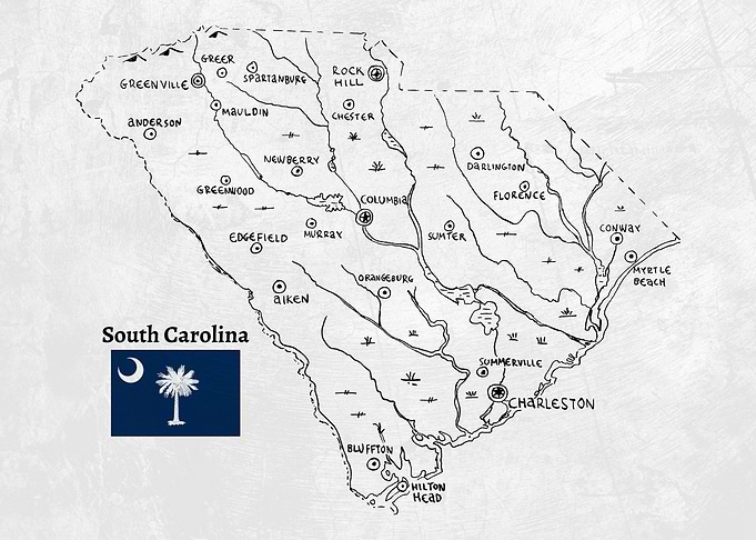 Hand Drawn Map of South Carolina