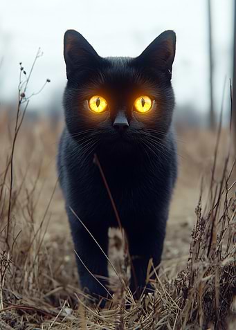 Black Cat with Glowing Yellow Eyes