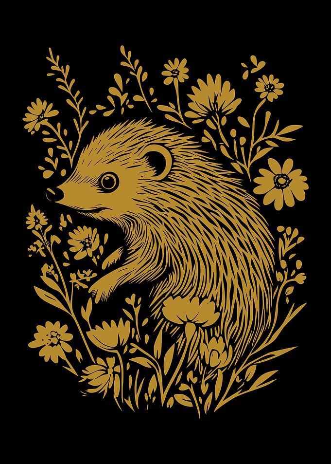 Hedgehog in Flowers Illustration