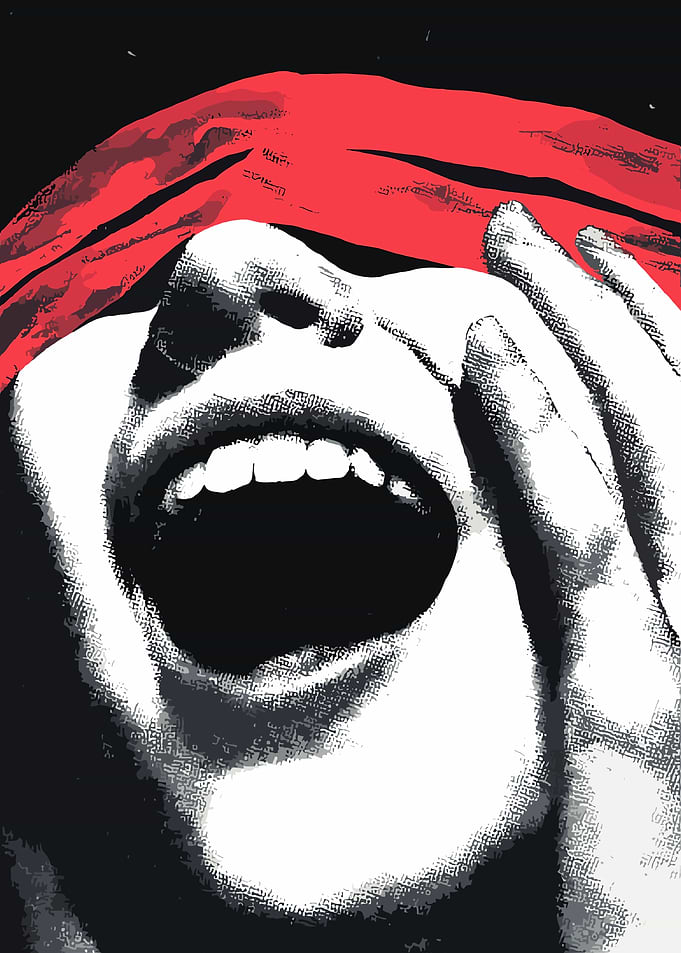 Screaming Woman with Red Blindfold