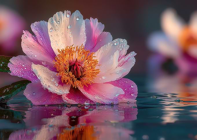 Pink Peony with Water Droplets