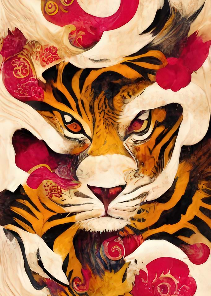 Tiger with Floral and Abstract Elements