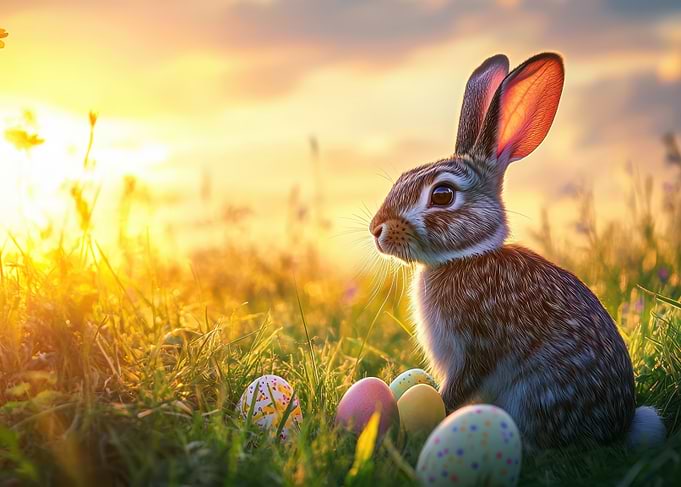 Easter Bunny with Eggs at Sunset