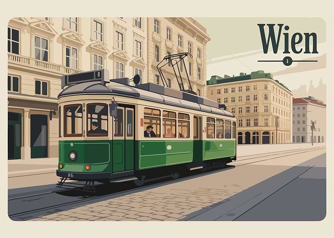 Vintage Vienna Tram Travel Poster