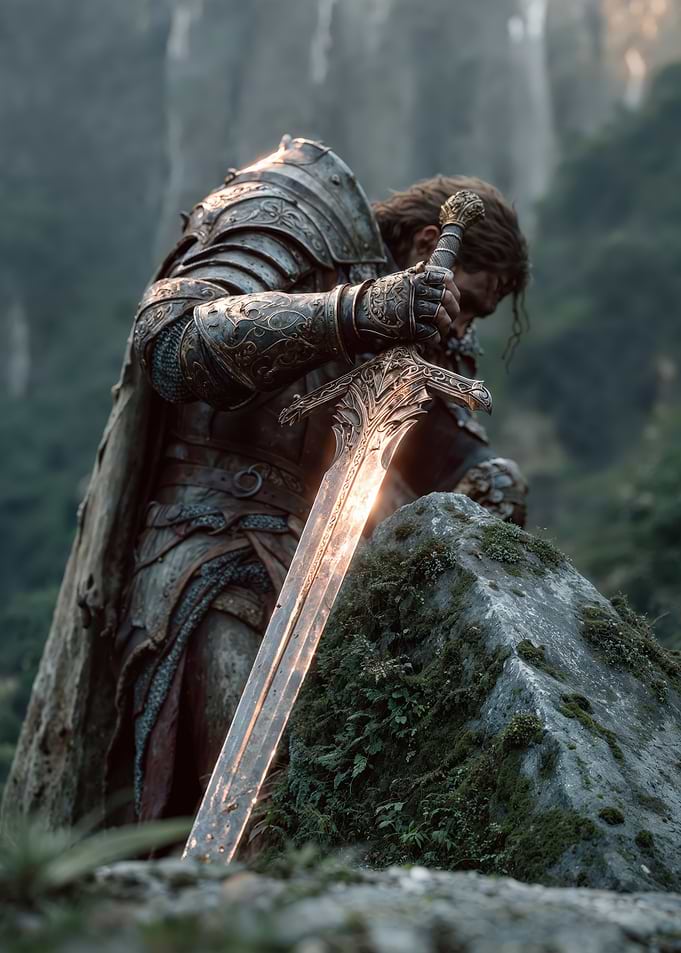King Arthur holding Excalibur
