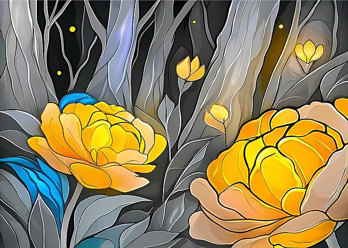Floral Art with Yellow and Blue
