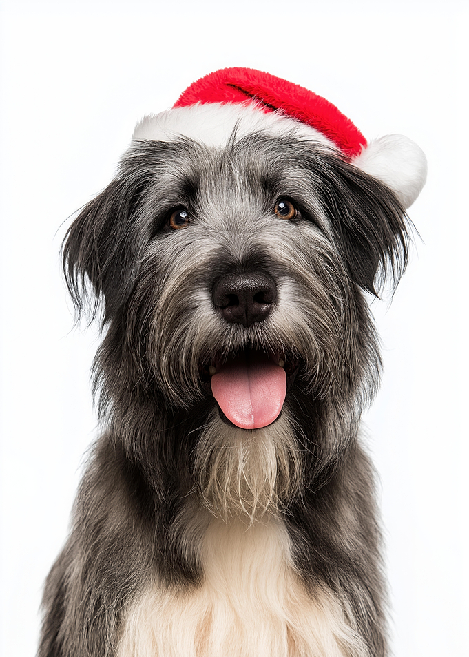 Briard Dog with Santa Hat