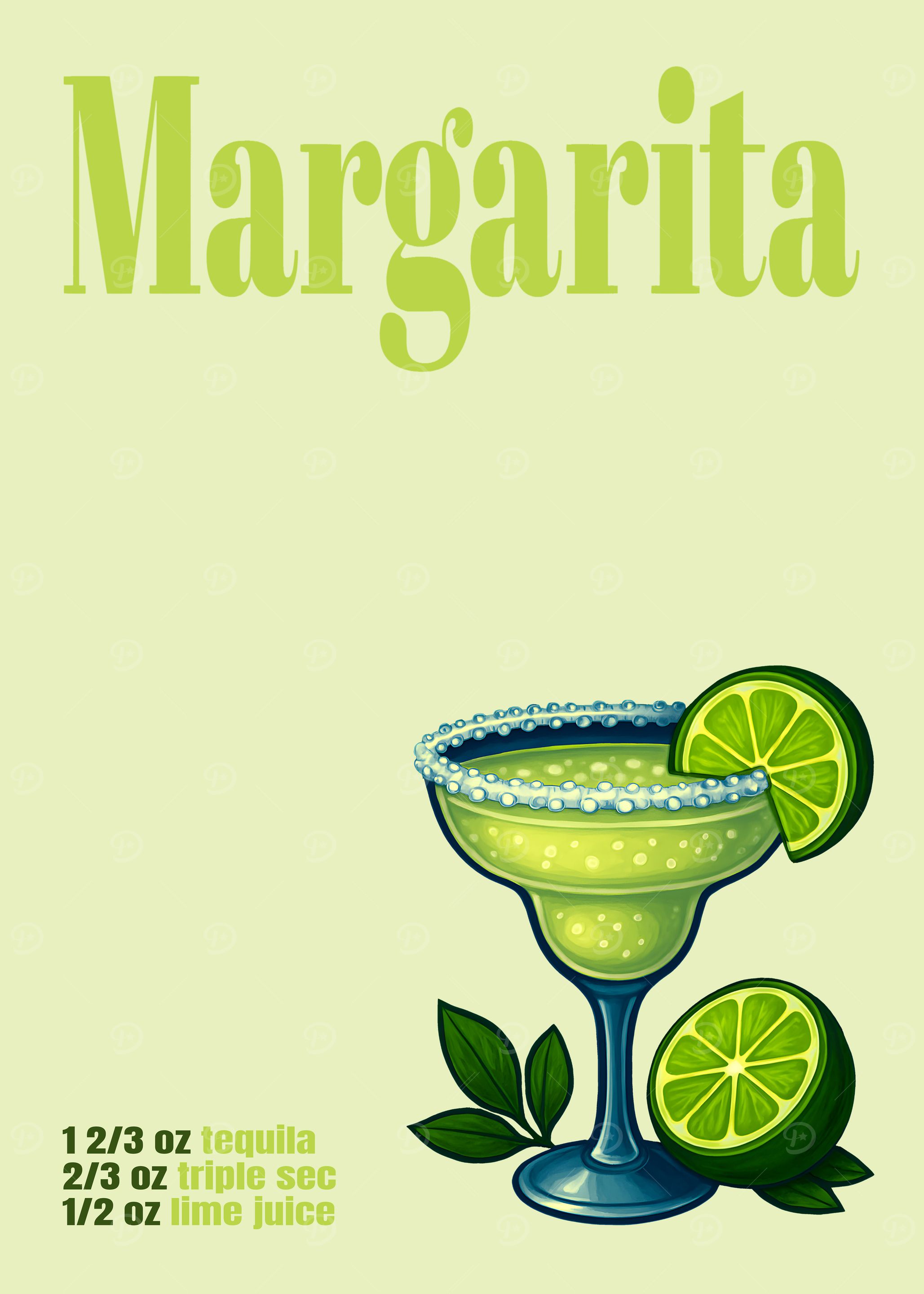 Margarita Cocktail Art Print – Fun Retro Cocktail Wall Decor, Lime Green Drink Illustration for Kitchen or Home Bar