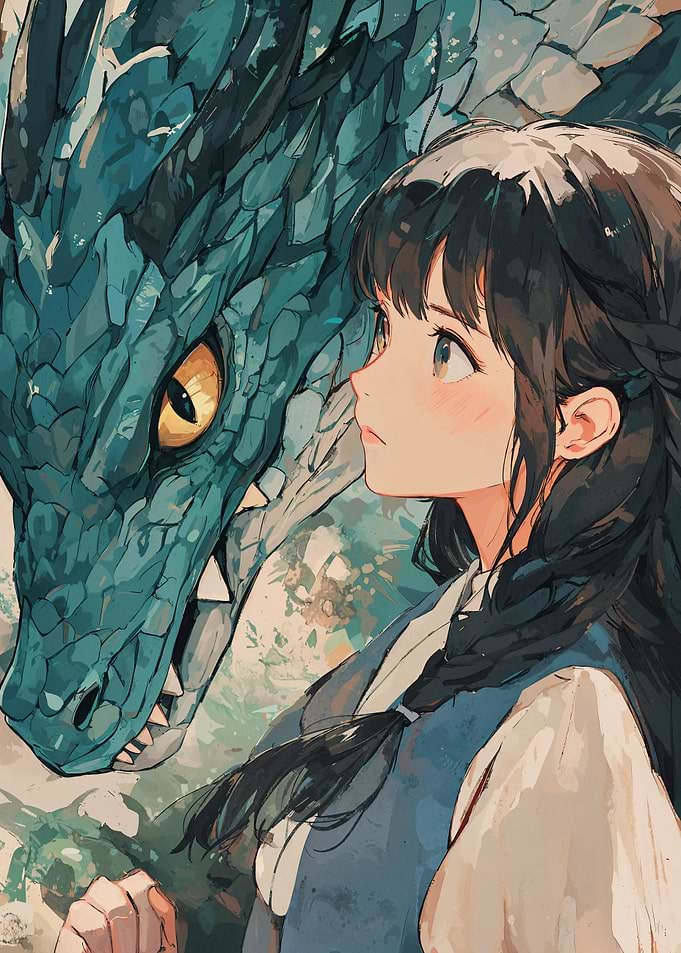 Anime Girl and Blue Dragon