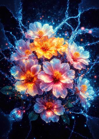 Glowing Floral Arrangement on Dark Background