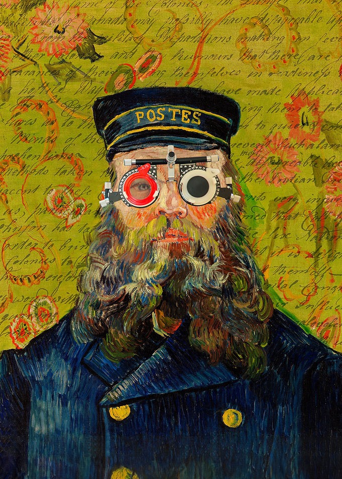 Postman Portrait with Eye Exam Equipment