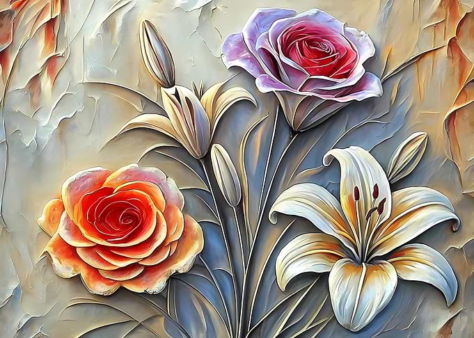 Floral Arrangement with Roses and Lilies