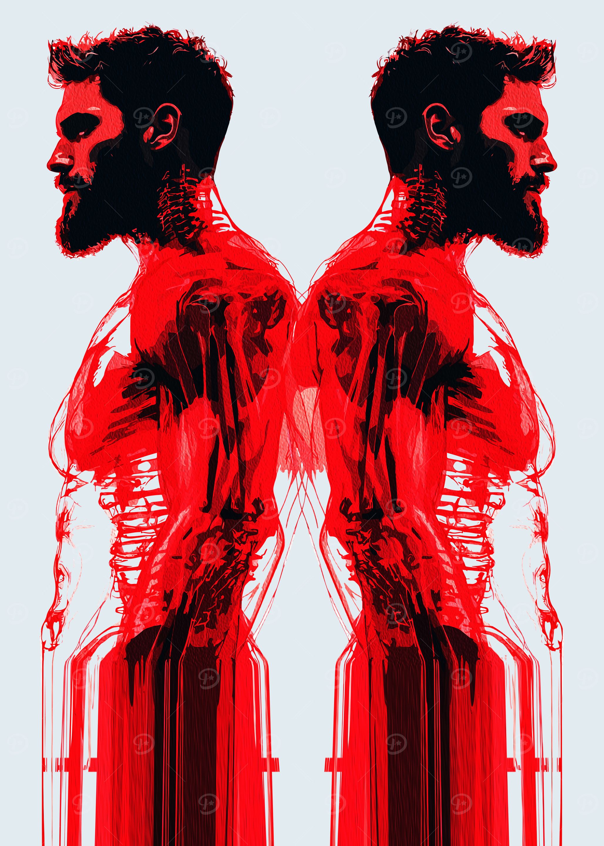 Red Anatomical Man Double Portrait