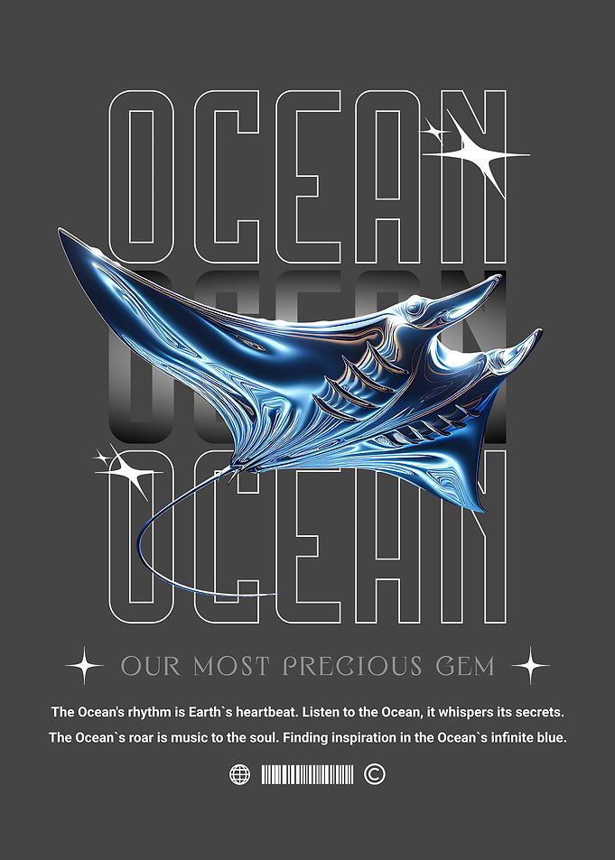 Ocean Gem Manta Ray Art