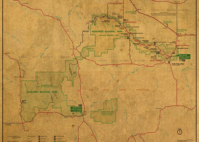 Badlands National Park Vintage Map