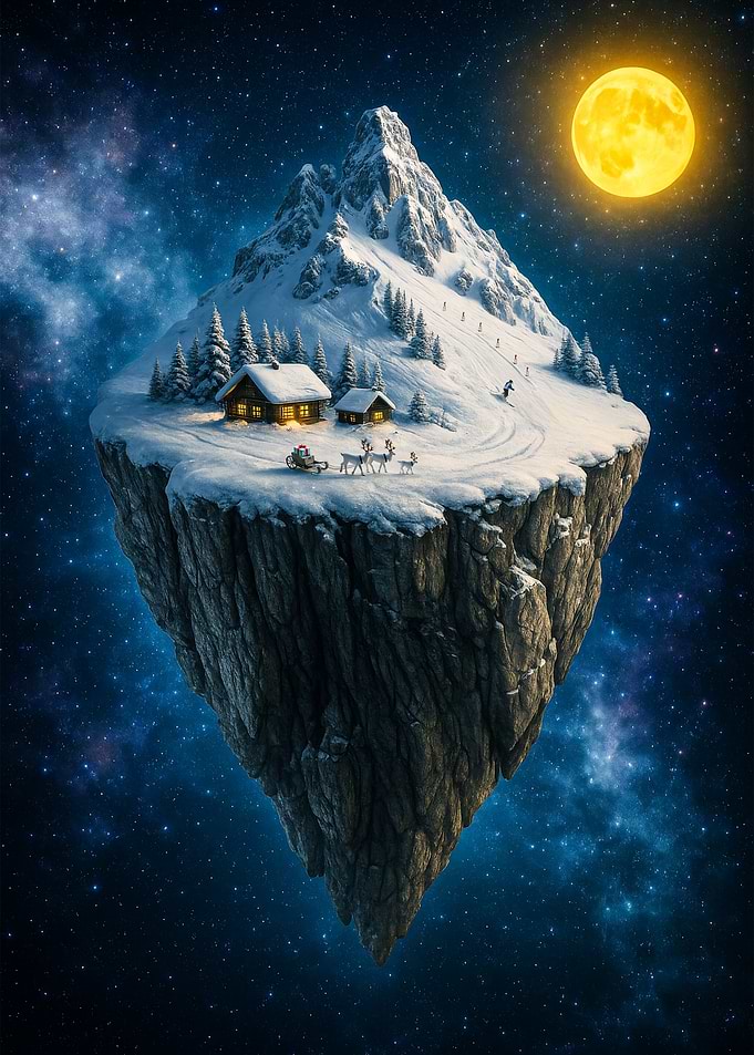 Floating Winter Island in Space