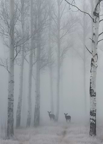 Deer in Misty Scandinavian Forest