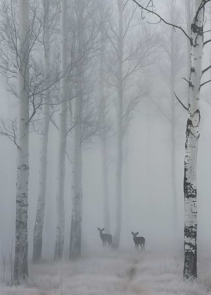 Deer in Misty Scandinavian Forest