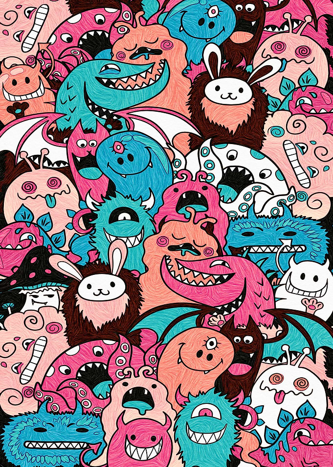Cartoon Monster Doodle Art
