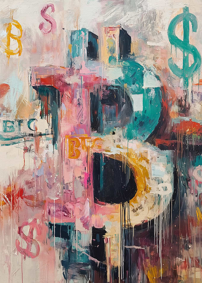 Bitcoin and Dollar Sign Abstract Painting