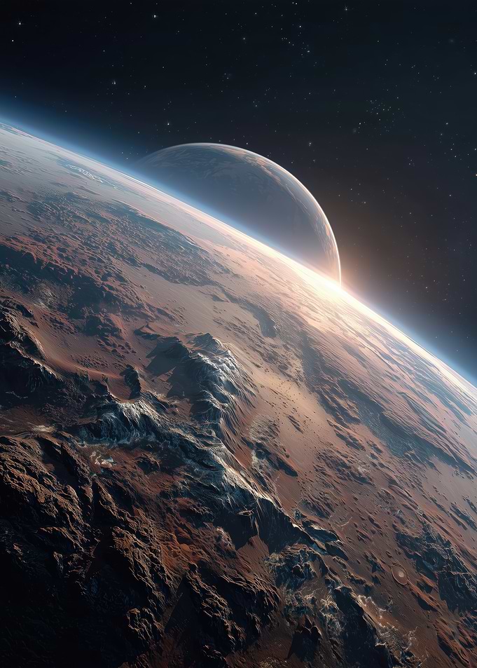 Exoplanet with Moon and Sunrise