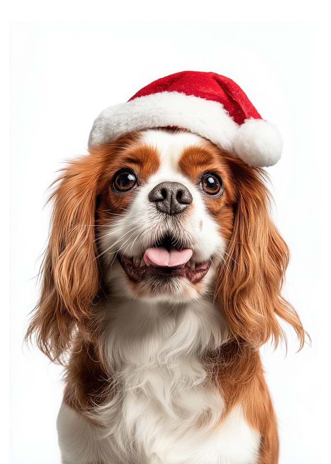 English Toy Spaniel Dog with Santa Hat