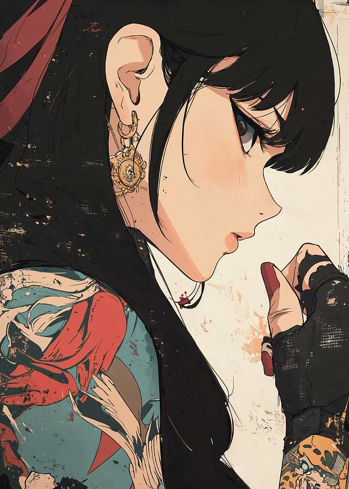 Anime Girl with Tattoos and Earring