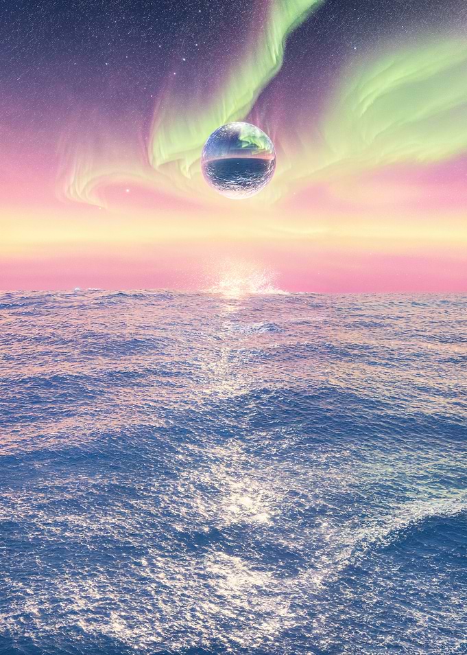 Ocean, Aurora, and Floating Sphere