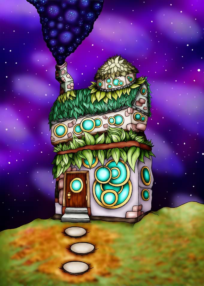 Fantasy House with Cosmic Smoke