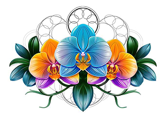 Colorful Orchid Arrangement with Geometric Backdrop