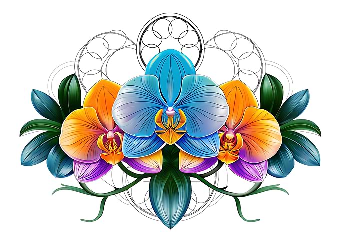 Colorful Orchid Arrangement with Geometric Backdrop