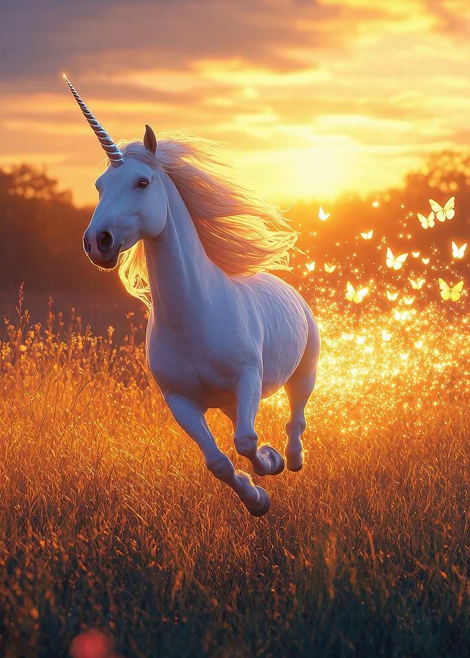 Unicorn Galloping In Golden Field