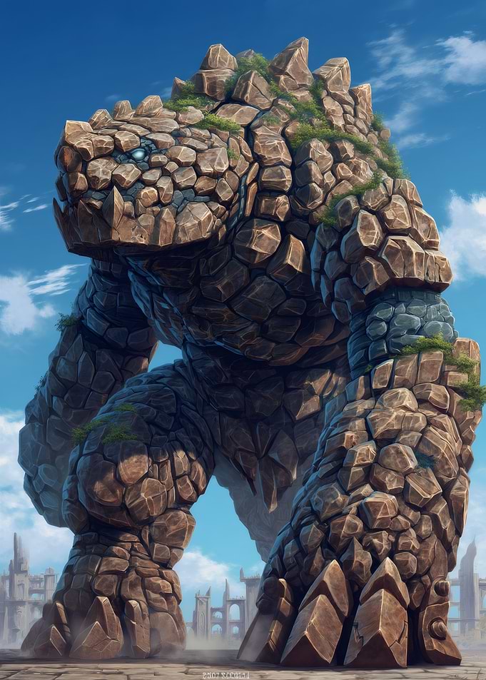 Stone Golem Fantasy Creature Illustration