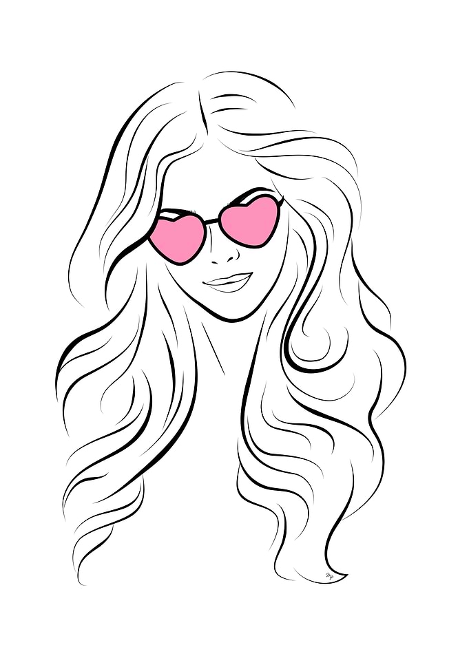 Woman with Heart Sunglasses Line Art